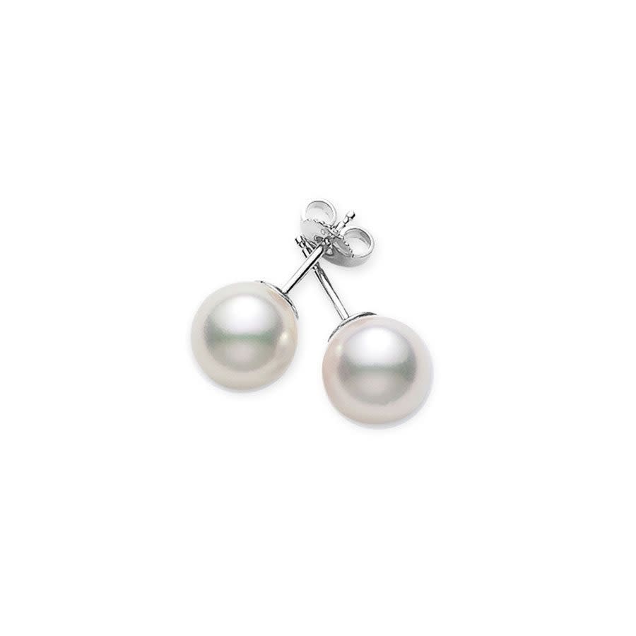 Mikimoto Akoya Pearl Stud Earrings With 18k White Gold 7.5-8mm Aa Grade In White