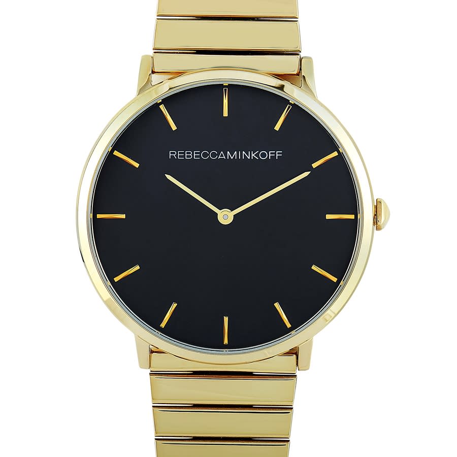 Shop Rebecca Minkoff Major Quartz Black Dial Ladies Watch 2200006 In Black / Gold / Gold Tone