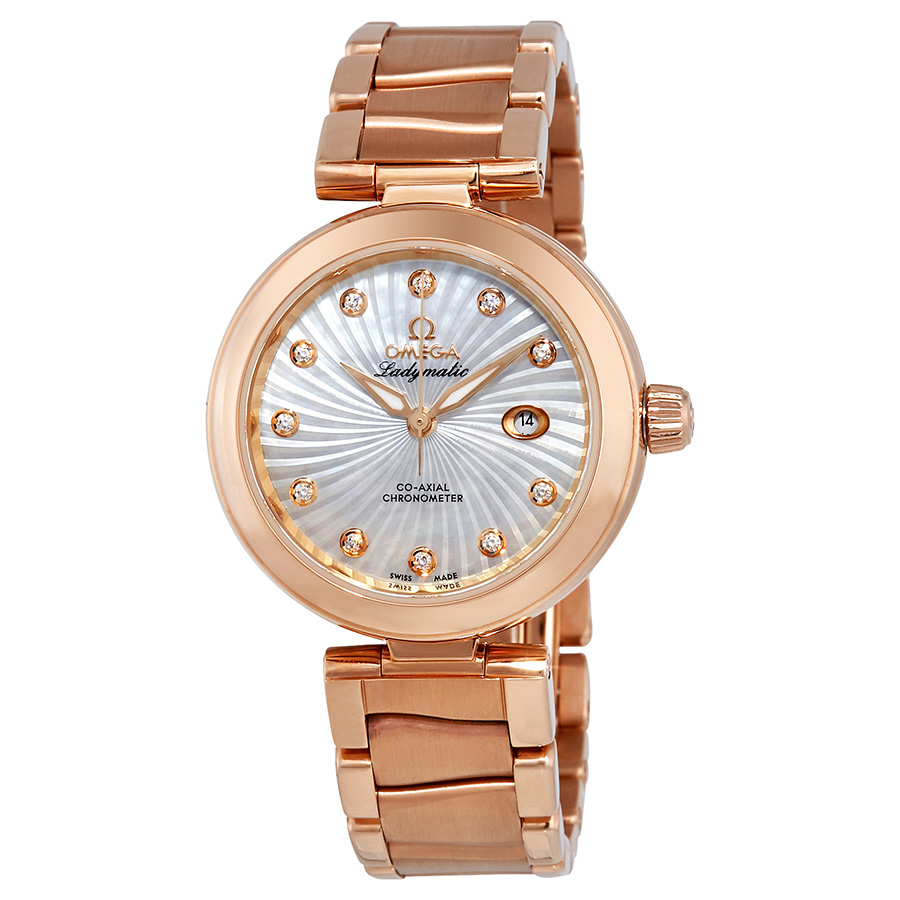 Pre-owned Omega De Ville Ladymatic Diamond Mother Of Pearl Dial Ladies Watch 425.60.34.20.55.001