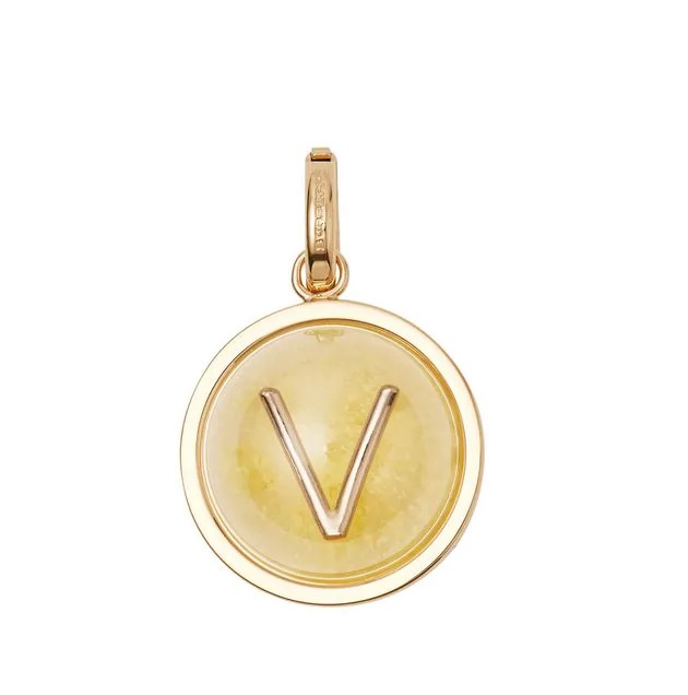 Burberry Gold Marbled Resin V Alphabet Charm In Gold/mimosa