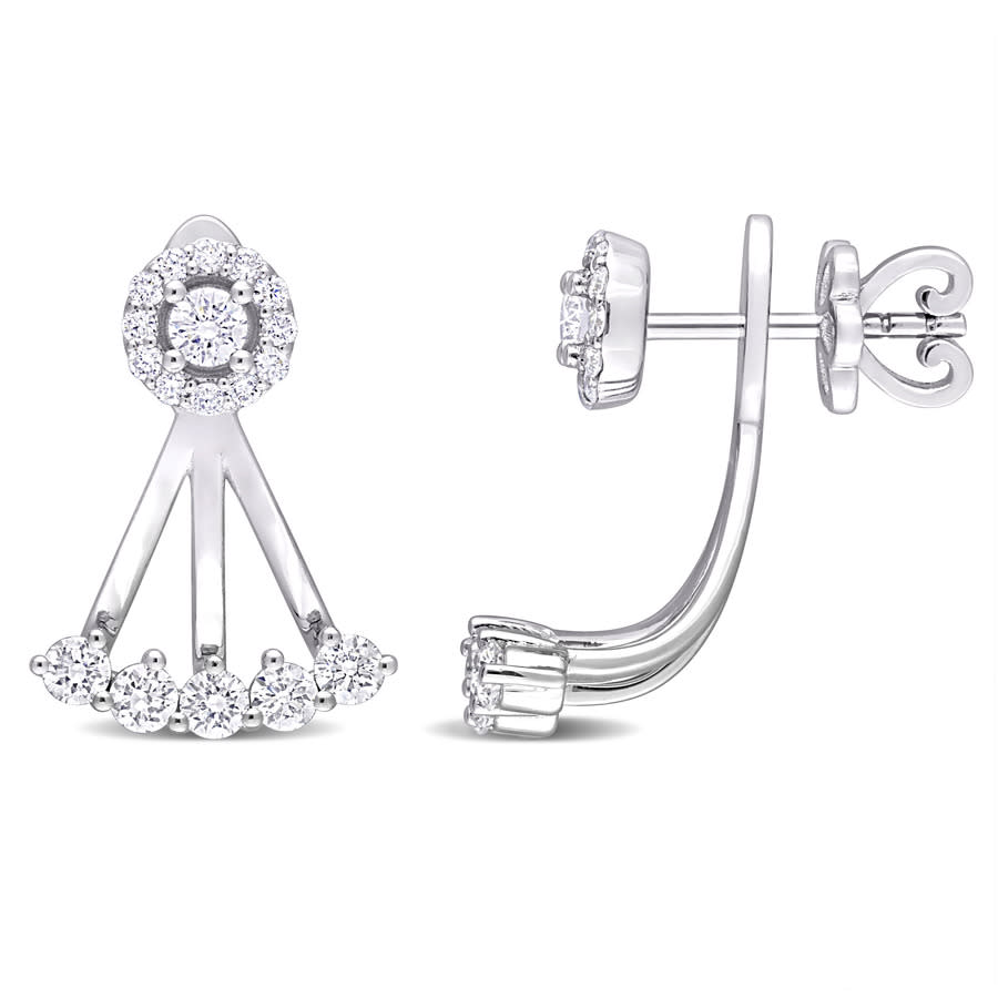 Amour 7/8ct Tdw Diamond Narrow Front-back Earrings In 14k White Gold