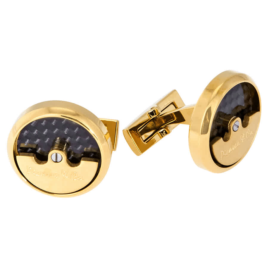 Picasso And Co Stainless Steel Cufflinks- Gold/black In Black,gold Tone