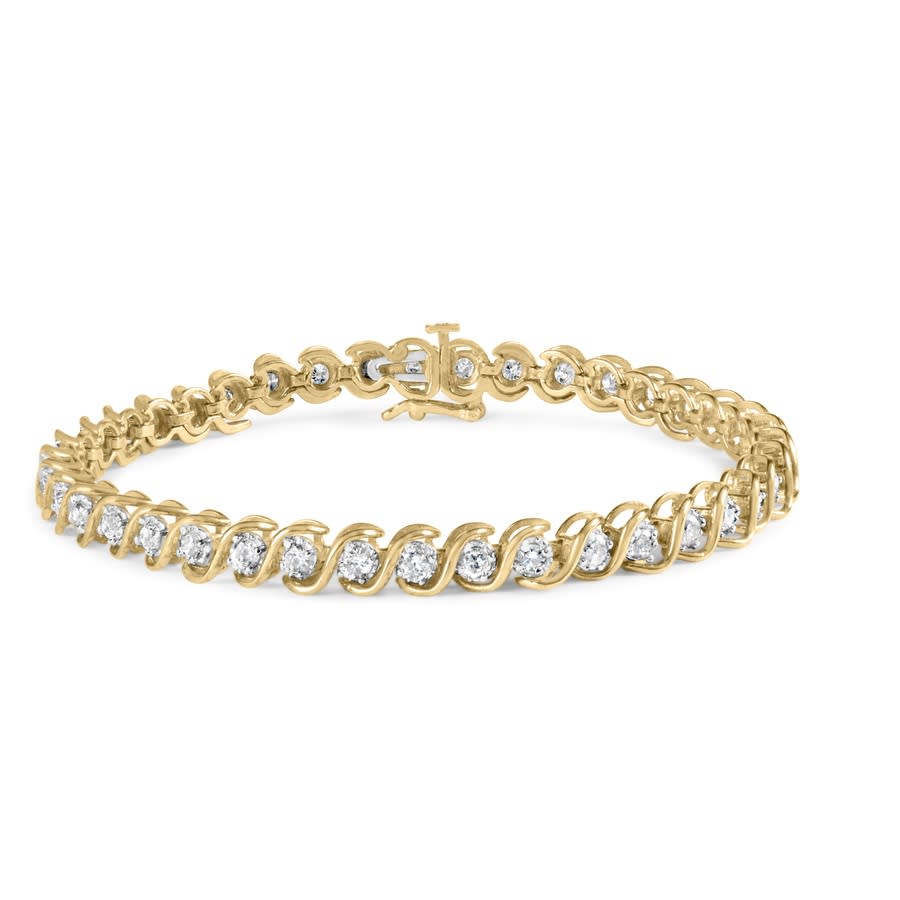 Haus of Brilliance 10K Yellow Gold 3 cttw Round-Cut Diamond Spiral Link 7.50'' Bracelet (I-J Color, I1-I2 Clarity)