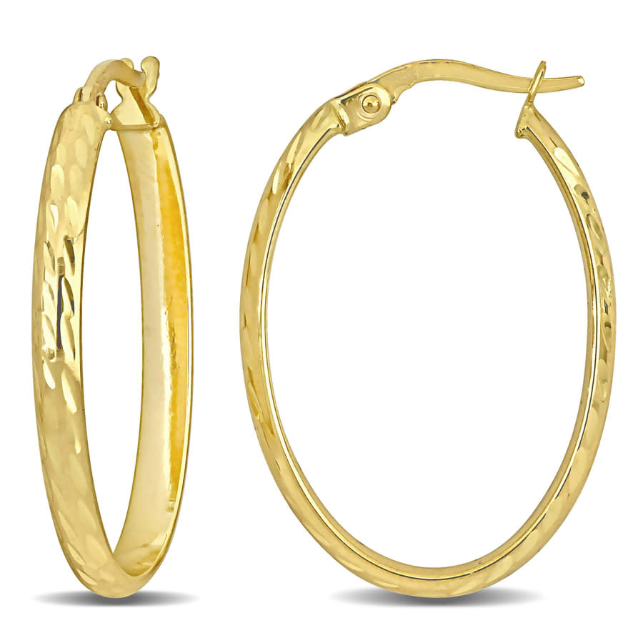 Amour 29mm Oval Textured Hoop Earrings In 10k Yellow Gold