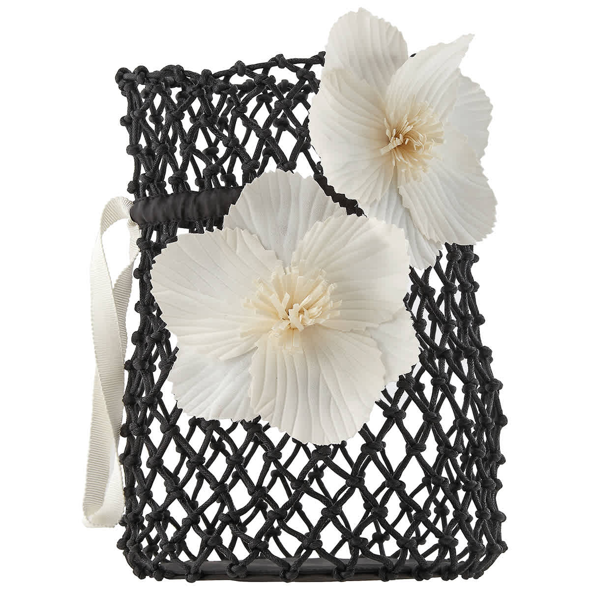 Shop Bonpoint Kids Black Floral Applique Crochet Bag