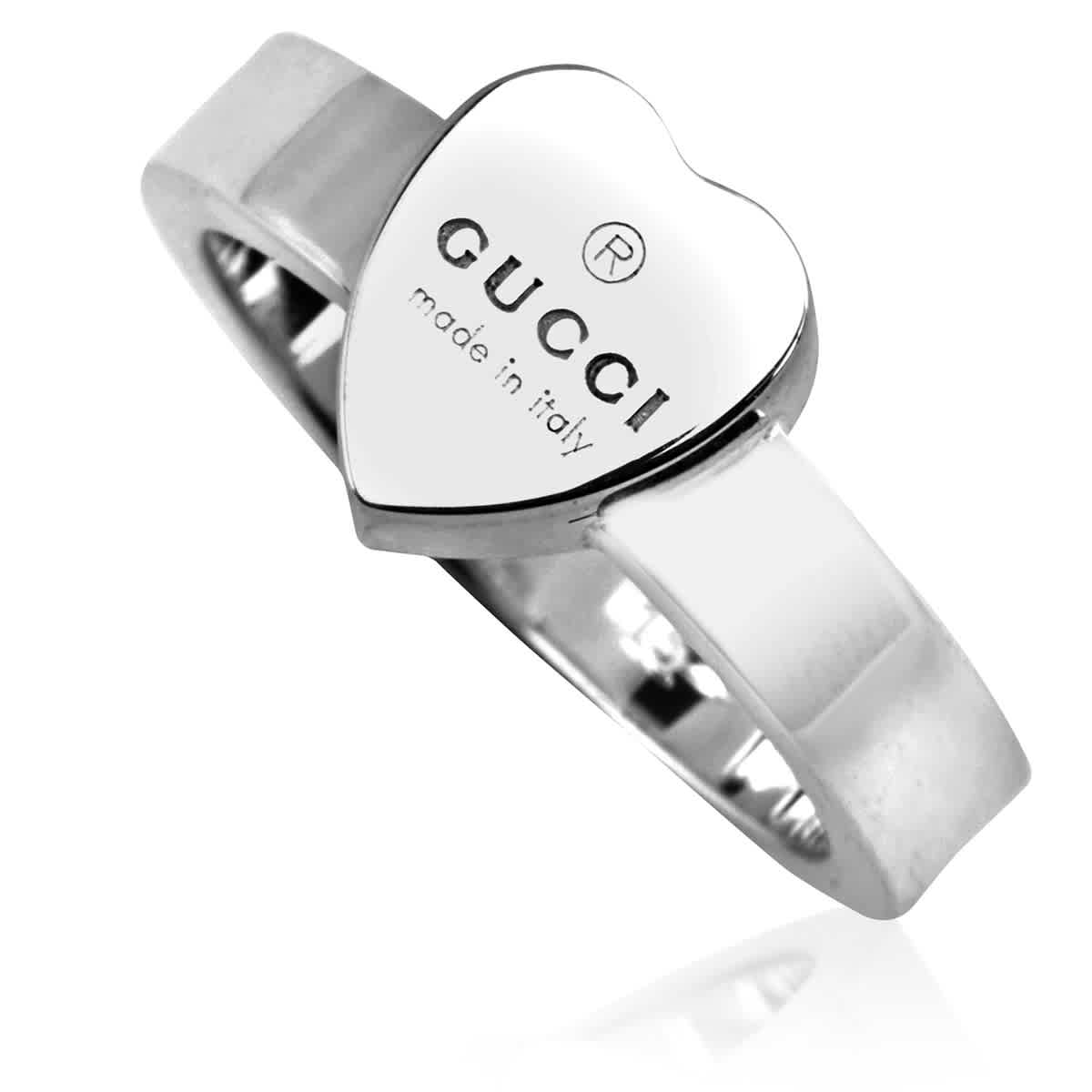 Gucci Sterling Silver Heart Pendant Trademark Ring, Size 15