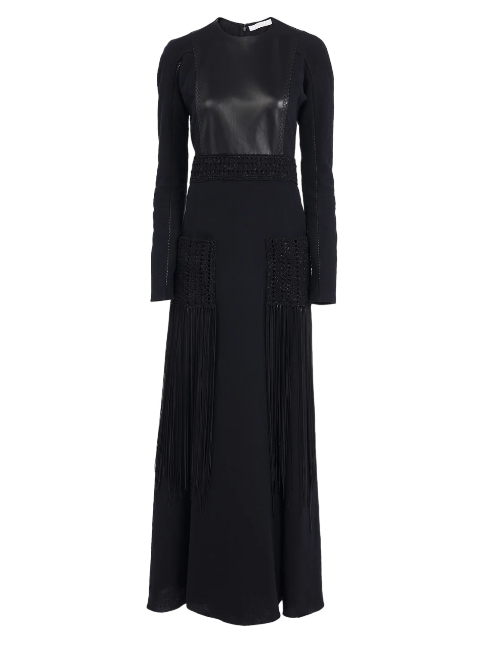 Chloé Chloe Ladies Black Crochet-trim Long Dress