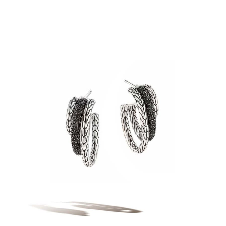 John Hardy Classic Chain Motif Black Sapphire J Hoop Earrings - Ebs9004984blsbn In Silver-tone