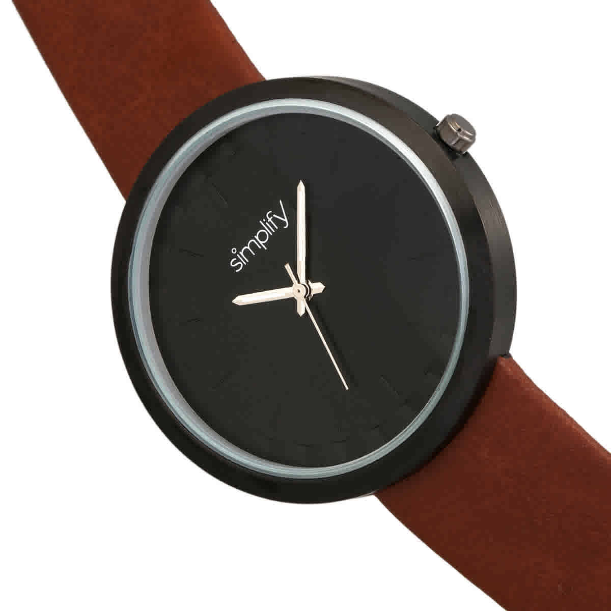 Shop Simplify The 6000 Black Dial Light Brown Leatherette Watch Sim6005 In Black / Brown