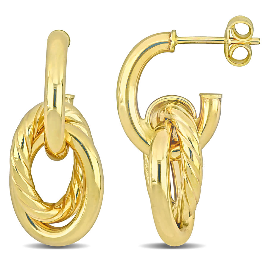 Amour Open Huggie Hoop With Open Oval Drop Earrings In 10k Yellow Gold