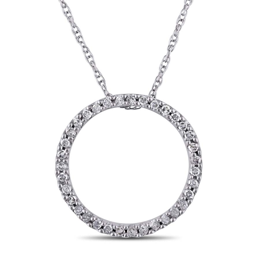 Amour 1/8 Ct Tw Diamond Circle Pendant With Chain In 10k White Gold In Gold / White