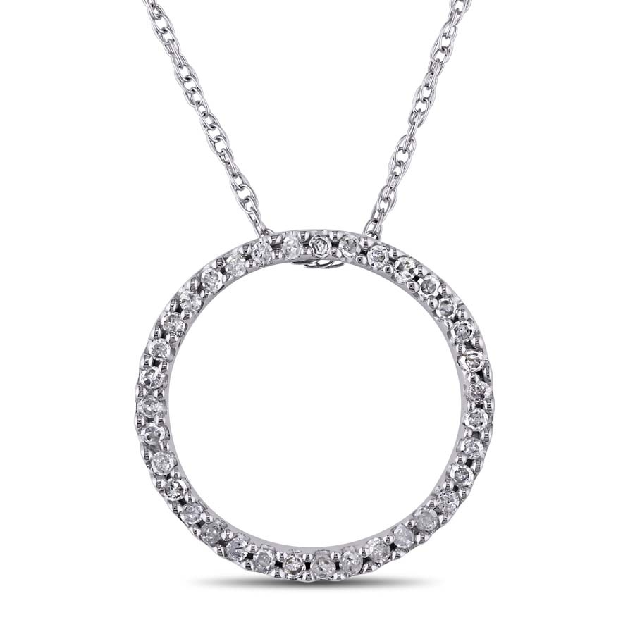 Amour 1/8 Ct Tw Diamond Circle Pendant With Chain In 10k White Gold In Gold / White