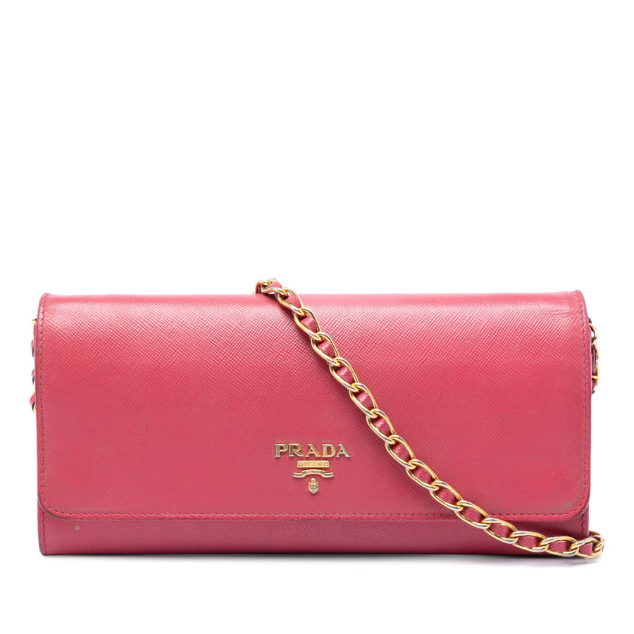 Pre-owned Prada Saffiano Wallet On Chain Ladies 0NG2PU0LEJJ37IF5