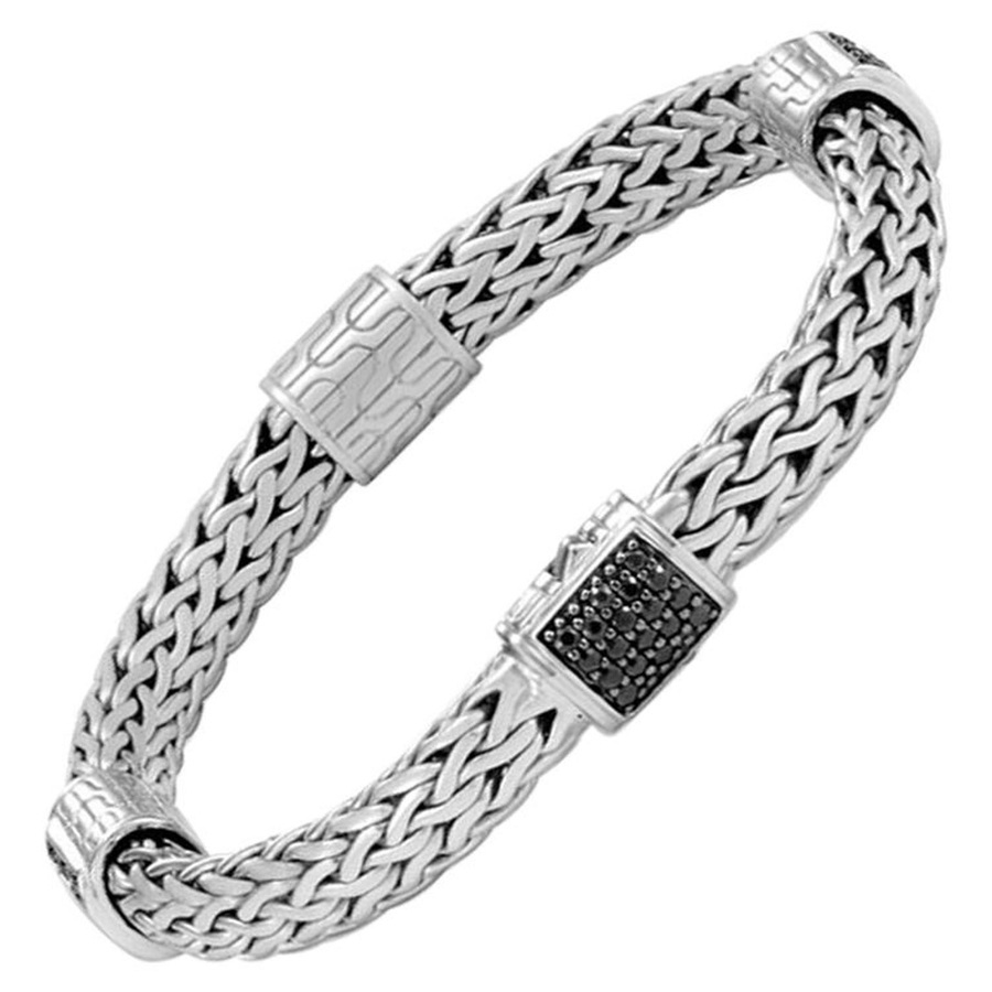 John Hardy Classic Chain 7.5mm Medium Four Station Black Sapphire Bracelet In Silver-tone