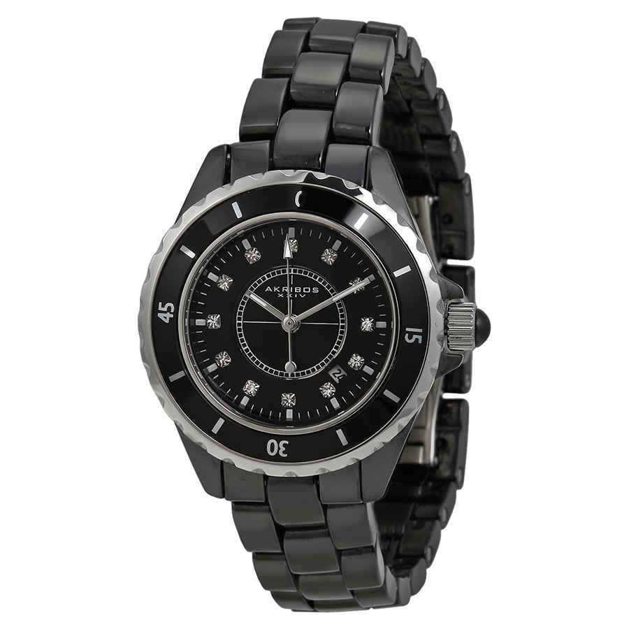 Akribos Xxiv Ceramic Black Dial Ladies Watch Ak485bk In Black,white