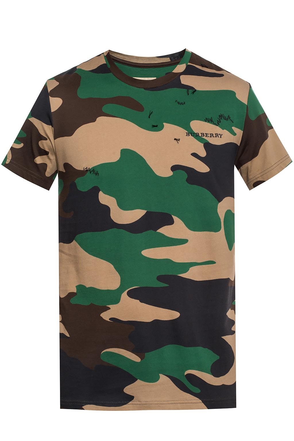 BURBERRY CAMOUFLAGE PRINT COTTON T-SHIRT IN GREEN
