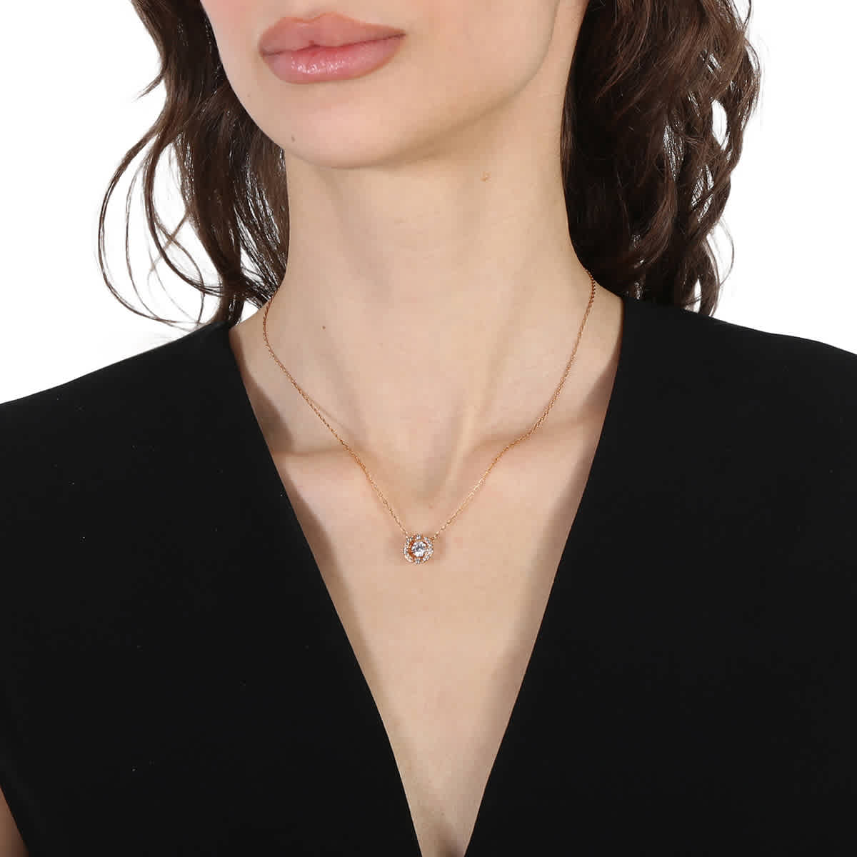 Swarovski Sparkling Dance Round Necklace In Rose Gold In Gold