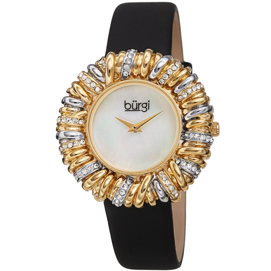 Burgi Twisted Bezel Quartz Crystal White Dial Ladies Watch Bur255bk In Black / Brass / Gold Tone / White / Yellow