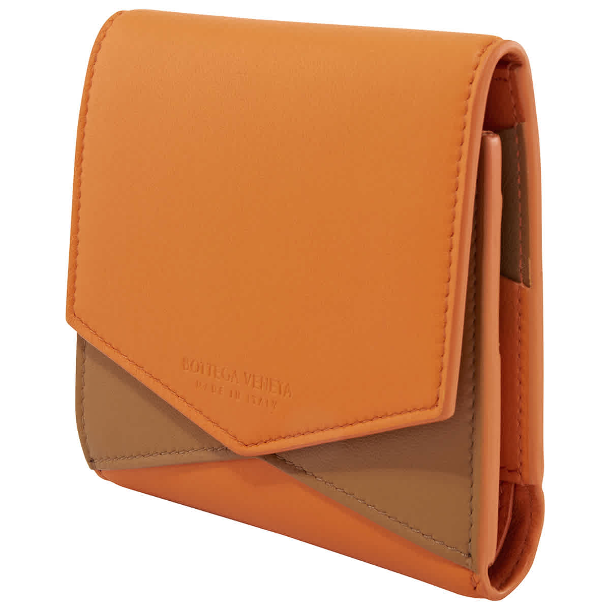 Bottega Veneta Ladies Bicolour Nappa Leather Mini Wallet In Orange