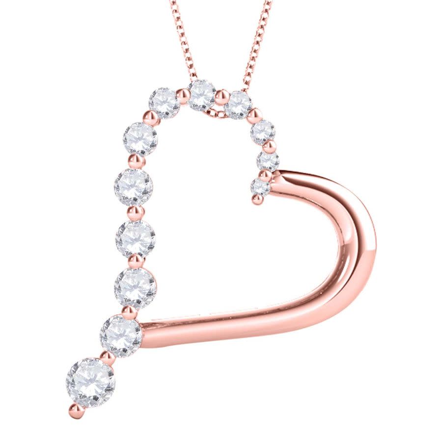 MAULIJEWELS 1.00 CARAT NATURAL DIAMOND HEART PENDANT FOR WOMAN IN 14K ROSE WHITE & YELLOW GOLD WITH 18'' STERLIN
