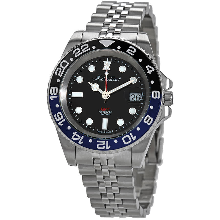 Mathey-tissot Mathy Vintage Gmt Black Dial Batman Bezel Mens Watch H903anb In Black / Blue