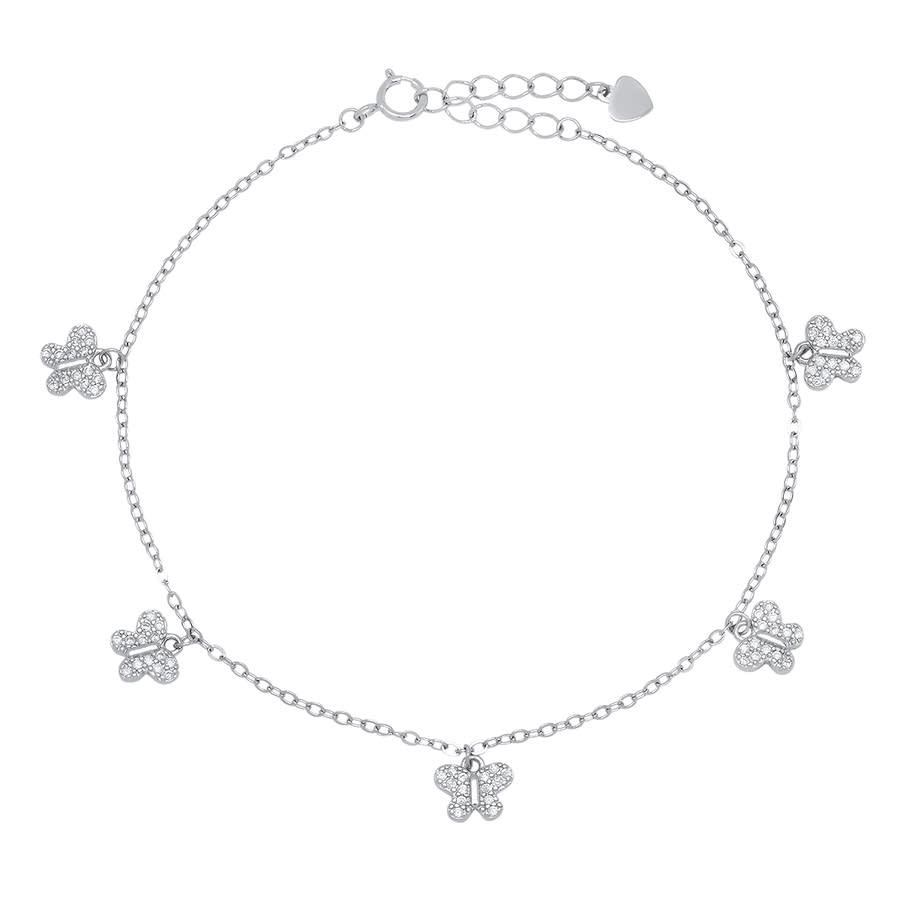 Kylie Harper Sterling Silver Diamond Cz Butterfly Charm Bracelet In Silver-tone