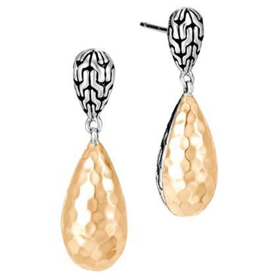 John Hardy Sterling Silver Drop Earring With Hammered Gold Ez94564 In Silver-tone