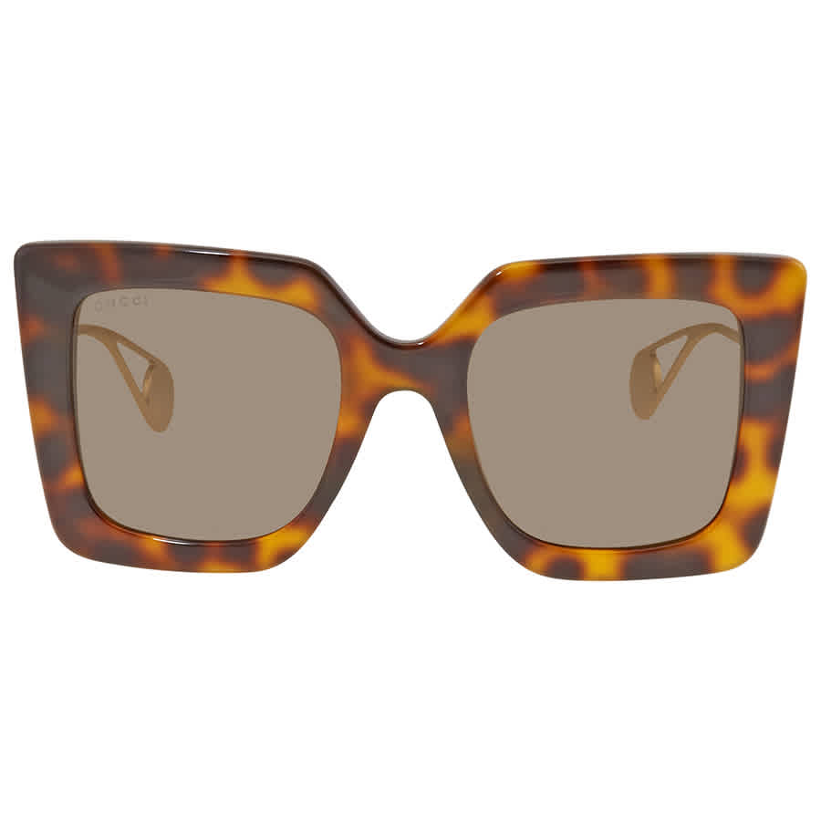 Gucci Brown Square Ladies Sunglasses Gg0435s 003 51 In Brown / Gold