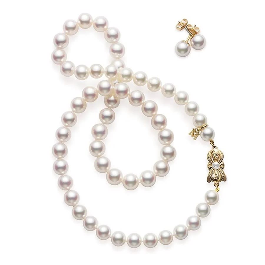 Mikimoto 18" Akoya Cultured Pearl Two-piece Gift Set - 18k Yellow Gold In Yellow