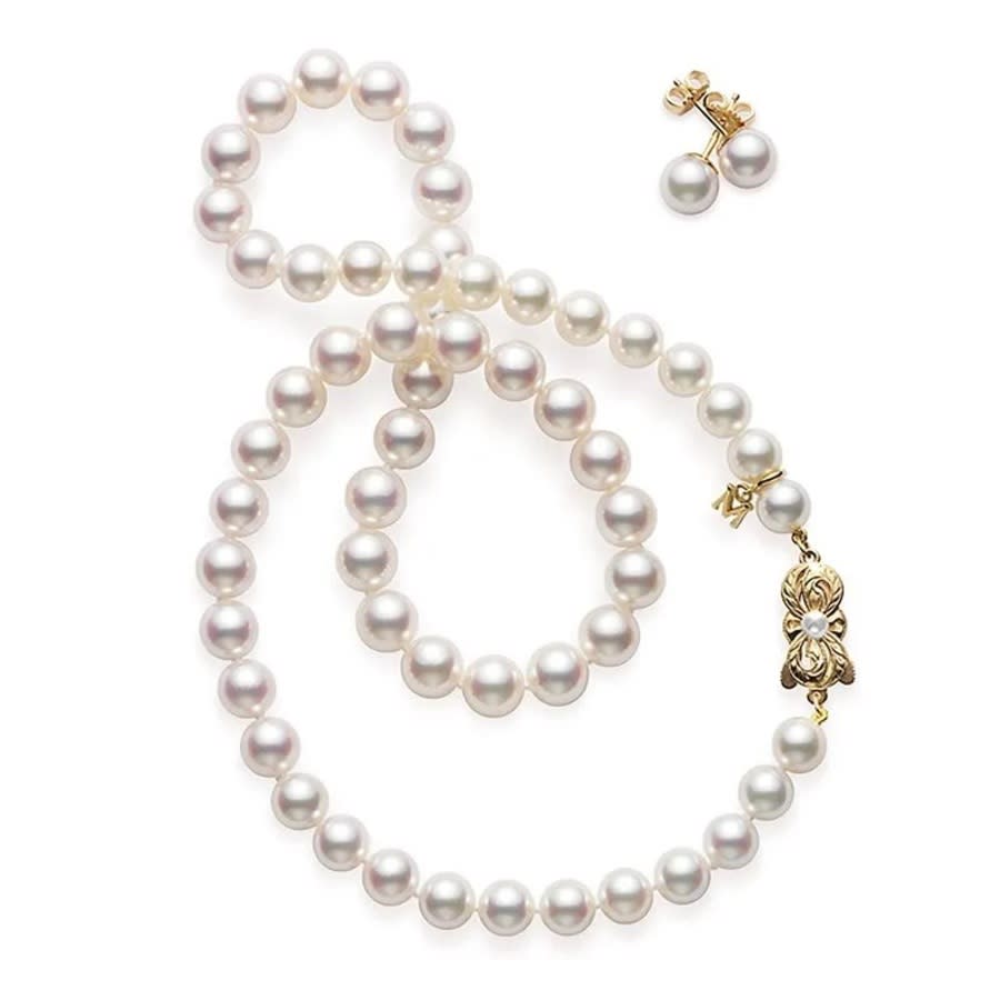 Mikimoto 18" Akoya Cultured Pearl Two-piece Gift Set - 18k Yellow Gold