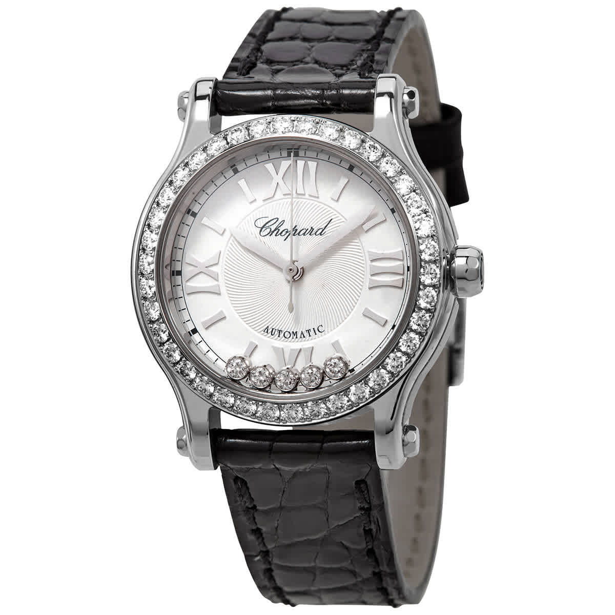 Chopard Happy Sport Automatic Silver Dial Ladies Watch 278573-3003 In Black / Silver