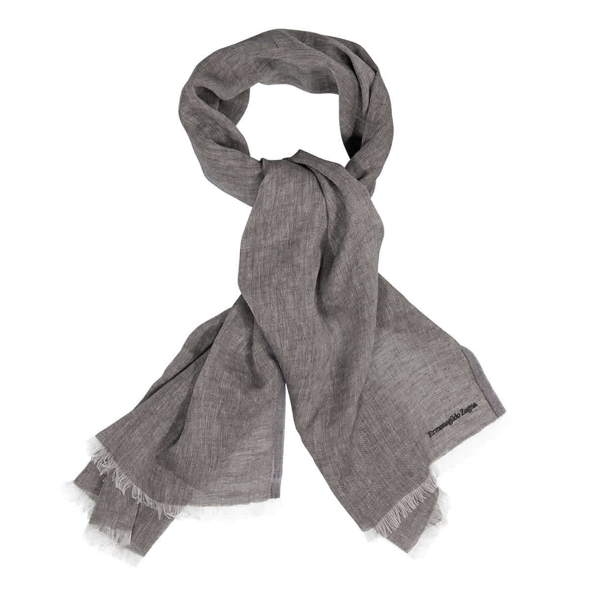 Click to view more detailed imagery on our partner's website Ermenegildo Zegna Linen And Cashmere Fringed Scarf In Grey