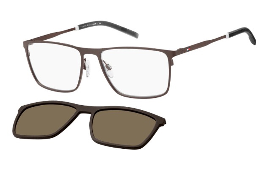 Tommy Hilfiger Polarized Bronze Clip-On Rectangular Mens Eyeglasses TH 1803/CS 0VZH/SP 58