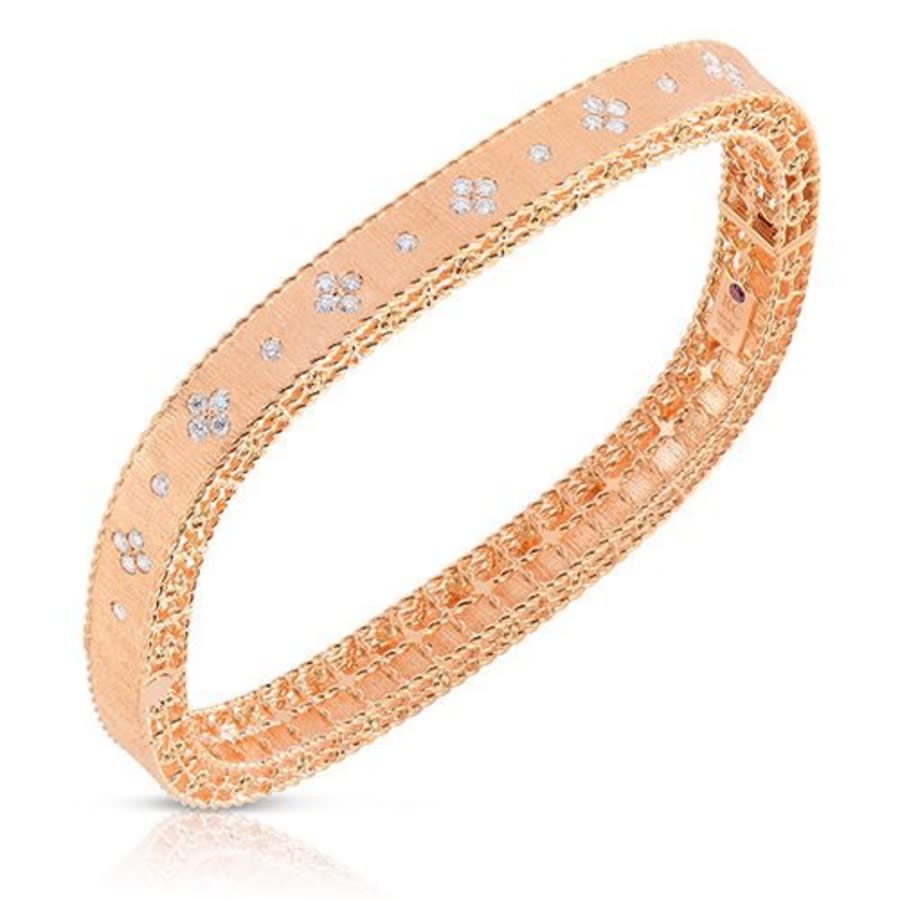 Roberto Coin 18k Rose Gold Slim Princess Satin Fleur De Lis Diamond Bangle In Rose Gold-tone