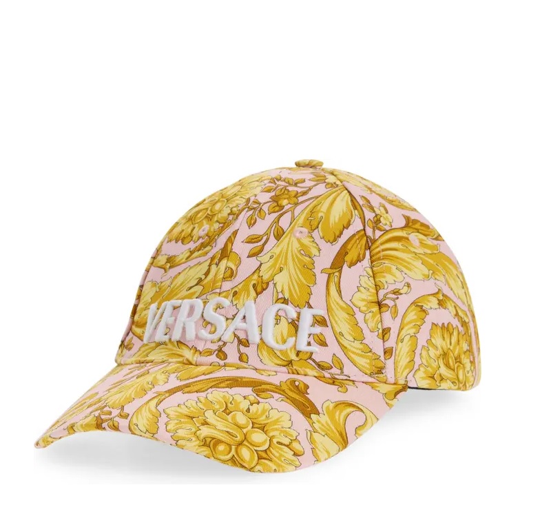 Versace Barocco Print Cotton Cap, Size 59 In Gold Tone