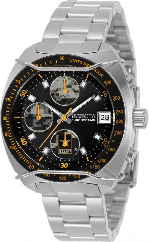 Invicta U.s. Army Chronograph Quartz Black Dial Ladies Watch 31843 In Black,silver Tone