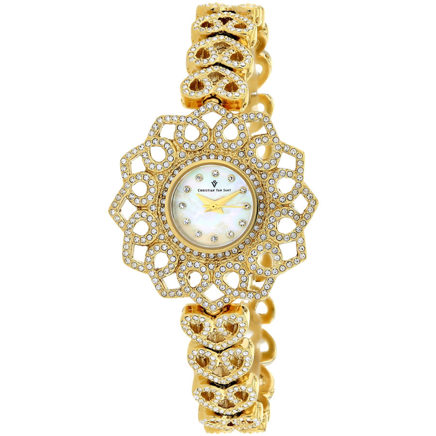 Christian Van Sant Chantilly Quartz Ladies Watch Cv4811 In Brass / Gold Tone / Mop / Mother Of Pearl / Yellow