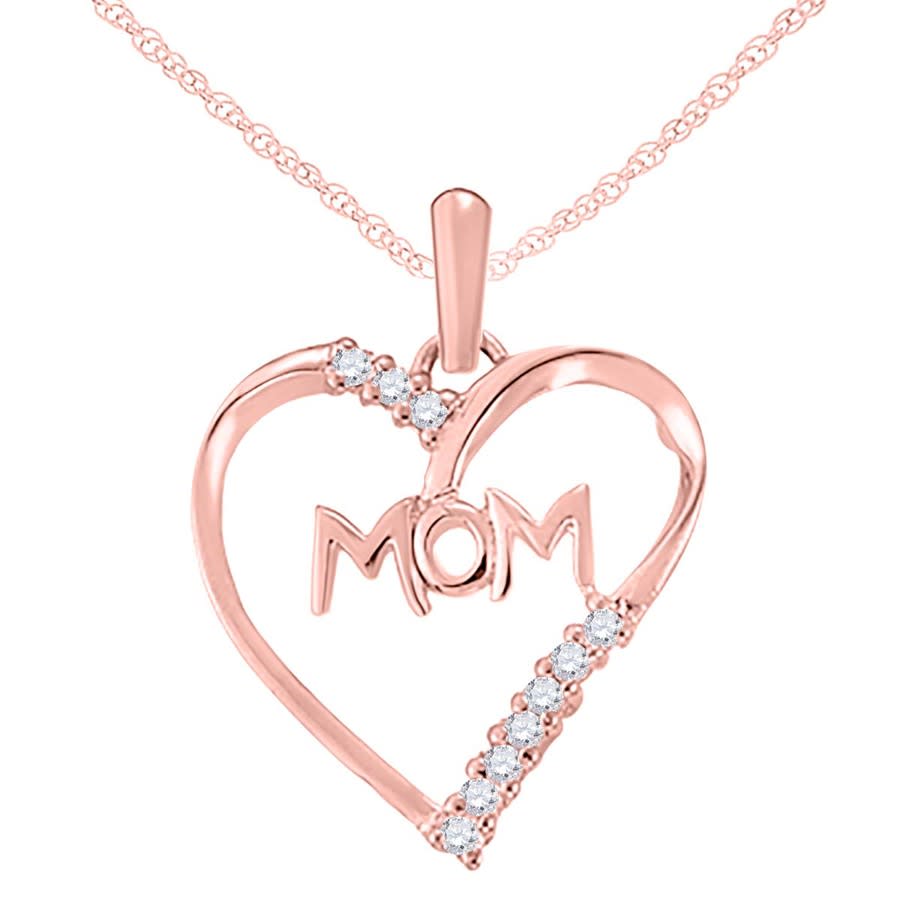 MAULIJEWELS 0.10 CARAT NATURAL DIAMOND MOM HEART PENDANT FOR WOMAN CRAFTED IN 10K ROSE GOLD WITH 18'' STERLING S
