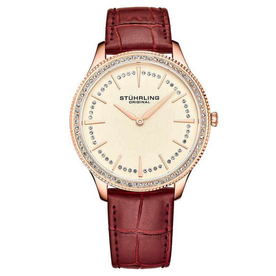 Stuhrling Original Symphony White Dial Ladies Watch M15887 In Red   / Gold Tone / Rose / Rose Gold Tone / White