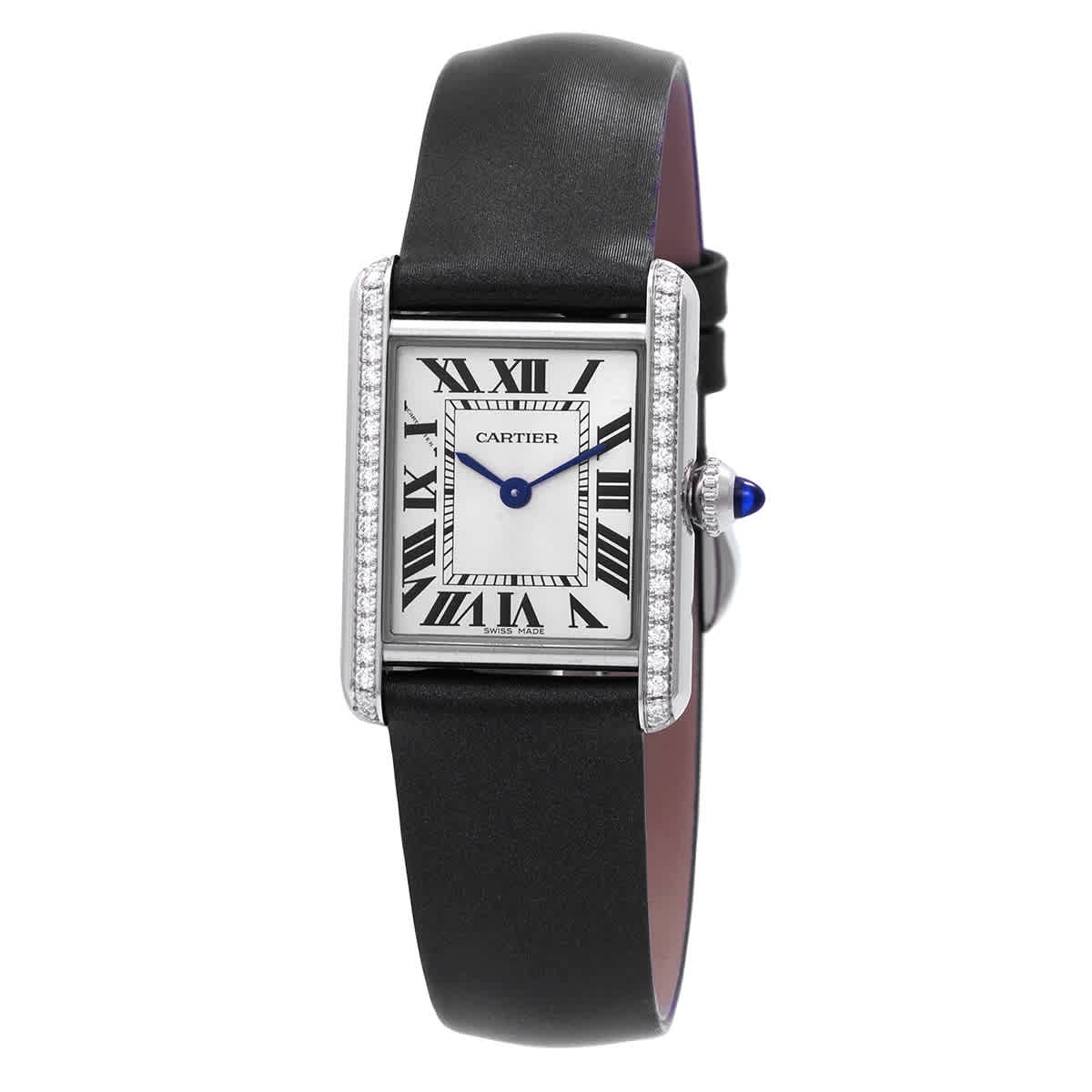 Cartier Tank Quartz Diamond Silver Dial Ladies Watch W4ta0016 In Black / Silver