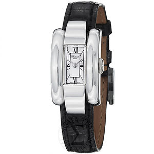 Chopard La Strada White Dial Black Leather Ladies Watch 417404-1001 In Black / White