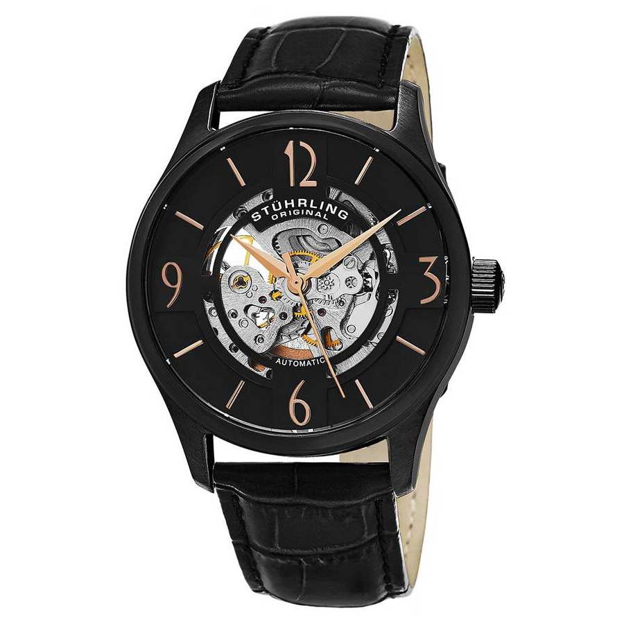 Stuhrling Original Legacy Black Dial Mens Watch M15302 In Black,gold Tone,pink,rose Gold Tone