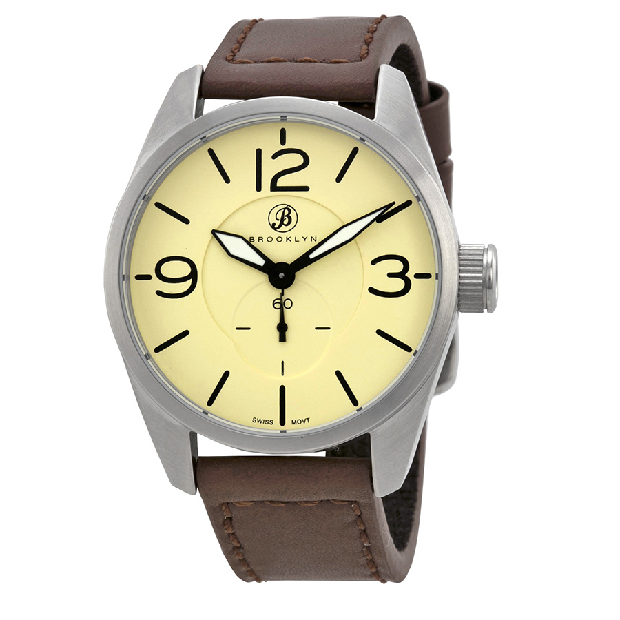 Brooklyn Watch Co. Lafayette Tan Dial Brown Leather Swiss Quartz Mens Watch Cla-g In Brown,green