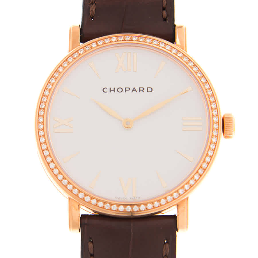 Shop Chopard Classic Automatic Diamond White Dial Unisex Watch 173154-5201 In Brown / Gold / Rose / Rose Gold / White