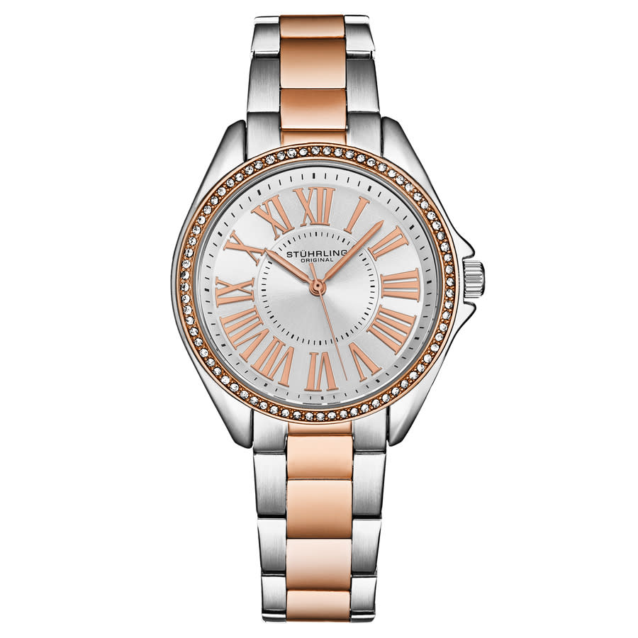 Stuhrling Original Symphony Quartz Silver Dial Ladies Watch M17190 In Two Tone  / Gold Tone / Rose / Rose Gold Tone / Silver