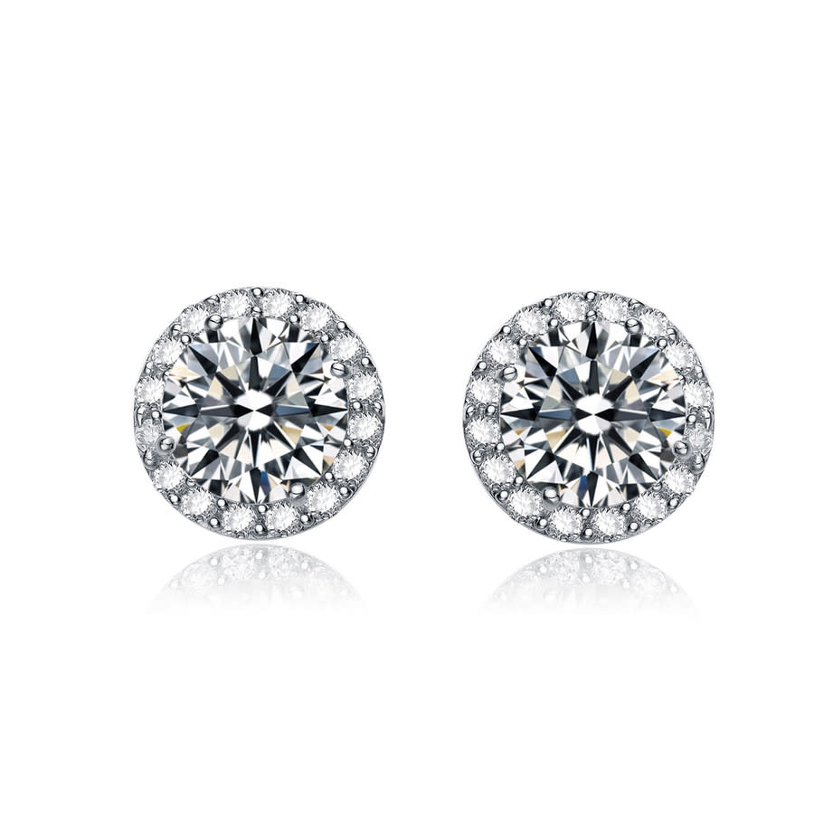 Megan Walford .925 Sterling Silver Cubic Zirconia Round Stud Earrings In White