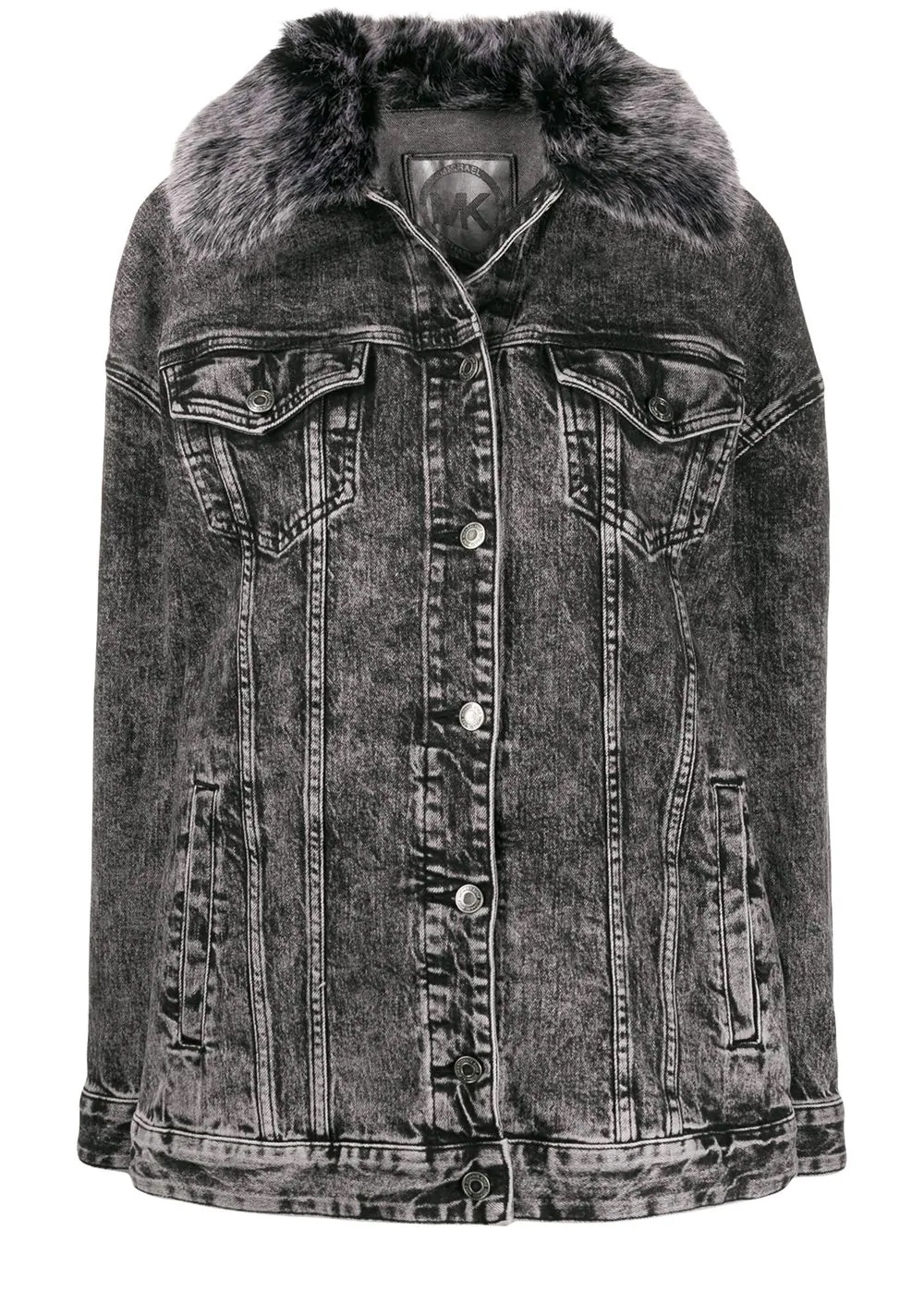 Michael Kors Ladies Acid-wash Denim Jacket In Black