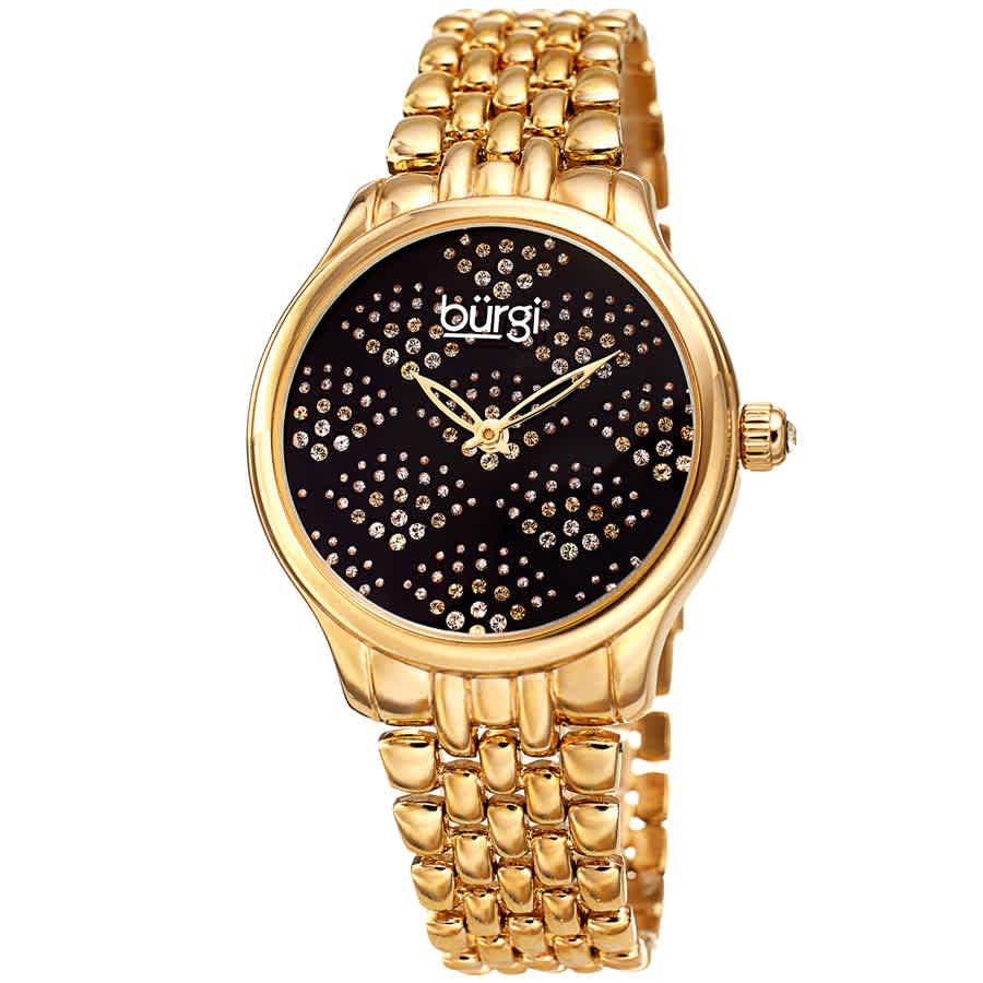 Burgi Pebble Style Quartz Black Dial Ladies Watch Bur205ygb In Black / Gold Tone