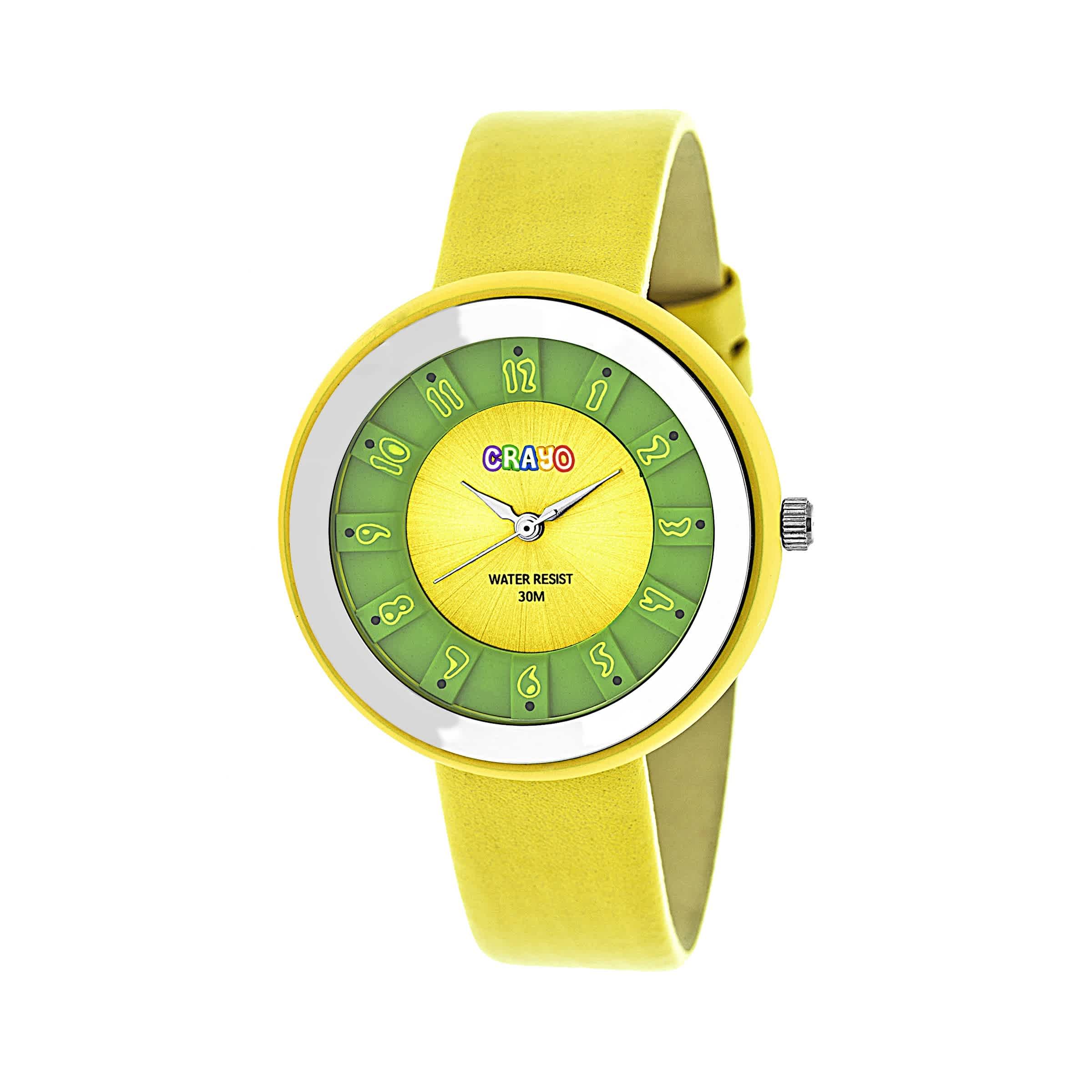 Crayo Celebration Yellow Dial Yellow Leather Watch Cracr3403 In Green / Yellow