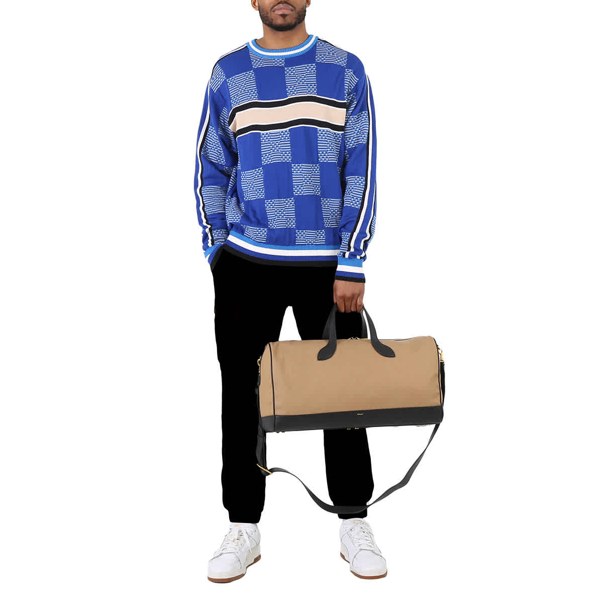 Bally Bar Weekender Duffle Bag In Sand/black/oro